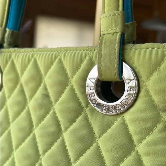 Vera Bradley  CRABTREE & EVELYN Tote Purse Quilted Key Lime Green & Turquoise - Picture 3 of 6
